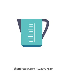 logotipo de icono plano de taza de medida aislado en fondo blanco, vaso de precipitados para cocina, lavandería, diseño plano, ilustración vectorial