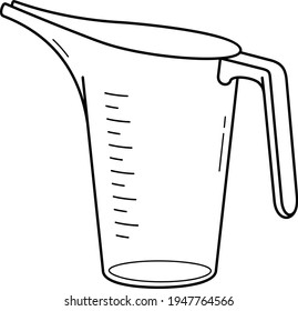 Measuring cup with funnel spout. Vector outline illustration.