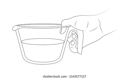 Measuring cup in hand sketch illustration.