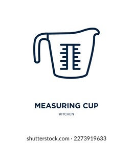 icono de la taza de medida de la colección de cocina. Tubo de medida lineal delgado, vidrio, icono de contorno de la taza aislado sobre fondo blanco. Señal de la taza de medición del vector de línea, símbolo para web y móvil