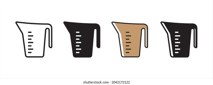Measuring Cup Icon. Measure Jug Icons Vector Set. Kitchen Water Measurement Glass Ware Icon Symbol.