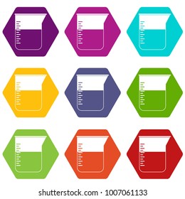 Measuring cup icon set many color hexahedron isolated on white vector illustration