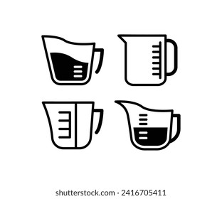 icono de taza de medición diseño simple de vector blanco negro conjunto de ilustraciones planas aislado
