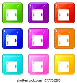 Measuring cup icons of 9 color set isolated vector illustration