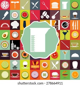 Measuring cup  with icons of restaurants