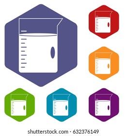 Measuring cup icons set hexagon isolated vector illustration