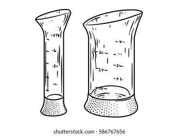 Measuring cup illustration, drawing, engraving, line art, vector
