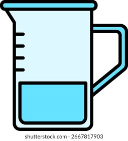 Taza de medición con el líquido, icono de la Ciencia