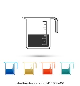 Measuring cup to measure dry and liquid food icon isolated on white background. Plastic graduated beaker with handle. Color set icons. Vector Illustration