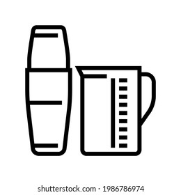 measuring cup and mixer for make coffee cocktail line icon vector. measuring cup and mixer for make coffee cocktail sign. isolated contour symbol black illustration