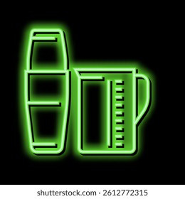 measuring cup and mixer for make coffee cocktail neon light sign vector. measuring cup and mixer for make coffee cocktail illustration