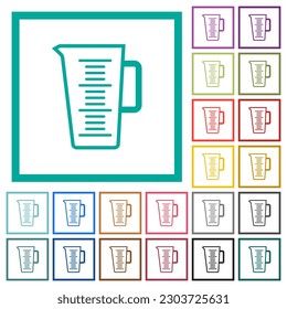 Measuring cup outline flat color icons with quadrant frames on white background