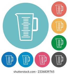 Measuring cup outline flat white icons on round color backgrounds