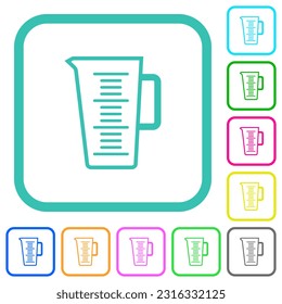 Measuring cup outline vivid colored flat icons in curved borders on white background