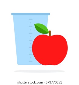 Measuring cup and red apple vector flat material design isolated on white
