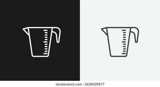 Measuring Cup with Scale on Black and White Backgrounds, Representing Cooking or Measurement, White Outline Icon