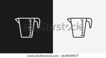 Measuring Cup with Scale on Black and White Backgrounds, Representing Cooking or Measurement, White Outline Icon