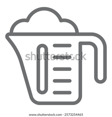 Measuring cup with washing powder line icon, laundry service concept. Vector graphics. Washing powder in plastic cup sign on white background, outline style icon for mobile or web design