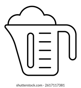Measuring cup with washing powder thin line icon, laundry service concept. Vector graphics. Washing powder in plastic cup sign on white background, linear style for mobile or design