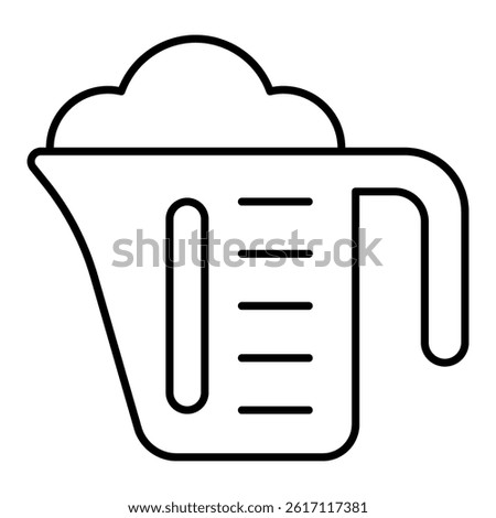 Measuring cup with washing powder thin line icon, laundry service concept. Vector graphics. Washing powder in plastic cup sign on white background, linear style for mobile or design