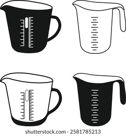 Measuring Cups and Mugs Set, Measuring Mug Icons, Jugs Vectors Silhouette Illustration