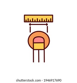 Measuring cutaneous lesions RGB color icon. Abnormal lump, ulcer. Skin lesion size measurement. Cancerous cells abnormal growth. Colored damaged area examination. Isolated vector illustration