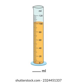  Measuring cylinder. Vector illustration. Cylinder graduated tube vector glass chemistry measuring volume. Measuring the volume of the beaker. Measuring activity. Graduated Cylinder