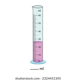  Measuring cylinder. Vector illustration. Cylinder graduated tube vector glass chemistry measuring volume. Measuring the volume of the beaker. Measuring activity. Graduated Cylinder