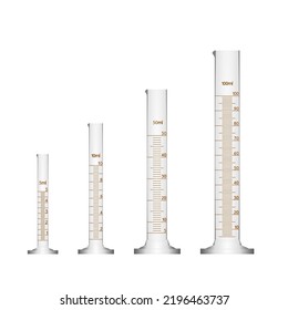 Measuring cylinders, Graduated Cylinders with scale 5ml, 10ml, 50ml, and 100ml  isolated on white background, vector illustration.