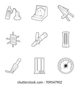 Measuring device icons set. Outline set of 9 measuring device vector icons for web isolated on white background