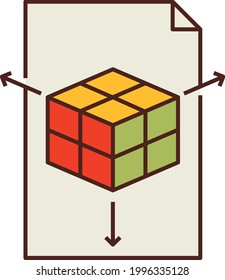Measuring Dimension of 3d cubic model during sketchConcept Vector Color Icon design, additive manufacturing Symbol on white background, augmented reality or virtual reality stock illustration