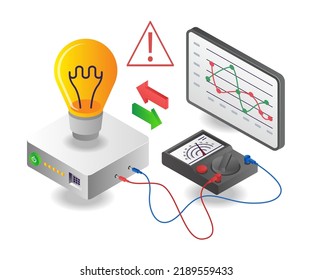 Measuring electric voltage analysis in isometric illustration