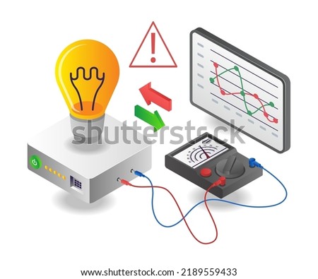 Measuring electric voltage analysis in isometric illustration