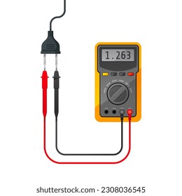 Messung der Elektrizität im Stromstecker mit Multimeter.