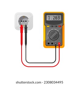 Messung der Elektrizität im Sockel mit Multimeter.