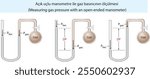measuring gas pressure with an open-ended manometer, chemistry, experiment, beaker, test tube, glass bottle, reaction, chemical, energy
