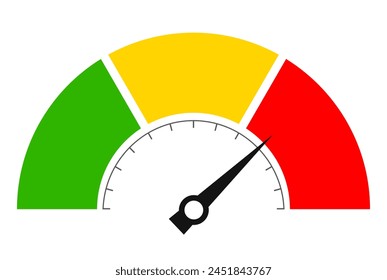 Measuring gauge vector cartoon, meter scale icon on white background. Simple flat illustration of metering device with arrow and progress bar. Web design element.