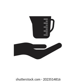 Measuring glass on hand flat icon isolated on white background. Vector illustration