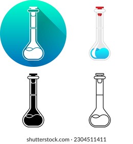 Material de laboratorio volumétrico graduado de medición, conjunto de sombra diagonal plana, color, silueta blanco-negro, logotipo de icono de línea de arte aislado en fondo blanco