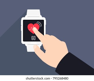 Measuring heart rate, Smart clock, Smar twatch application. Vector illustration.