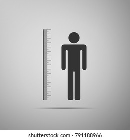 Measuring height body icon isolated on grey background. Flat design. Vector Illustration