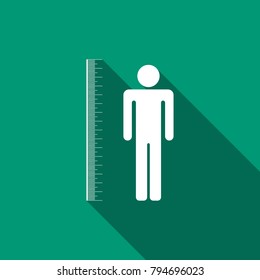 Measuring height body icon isolated with long shadow. Flat design. Vector Illustration