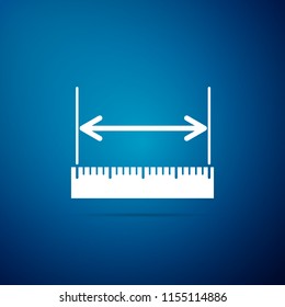 The measuring height and length icon isolated on blue background. Ruler, straightedge, scale symbol. Flat design. Vector Illustration