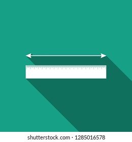 The measuring height and length icon isolated with long shadow. Ruler, straightedge, scale symbol. Flat design. Vector Illustration