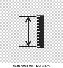 The measuring height and length icon isolated on transparent background. Ruler, straightedge, scale symbol. Geometrical instruments. Flat design. Vector Illustration