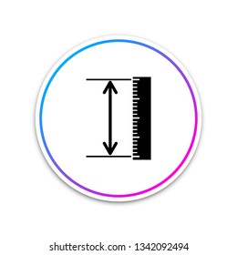The measuring height and length icon isolated on white background. Ruler, straightedge, scale symbol. Geometrical instruments. Circle white button. Vector Illustration