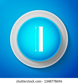 The measuring height and length icon isolated on blue background. Ruler, straightedge, scale symbol. Circle blue button. Vector Illustration