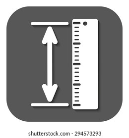 The measuring height and length icon. Ruler, straightedge, scale symbol. Flat Vector illustration. Button