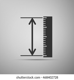 The measuring height and length icon. Ruler, straightedge, scale symbol on grey background. Adobe illustrator