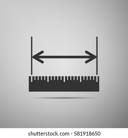 The measuring height and length icon. Ruler, straightedge, scale symbol on grey background. Adobe illustrator